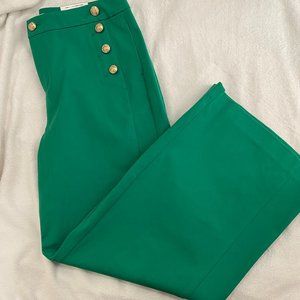 Wide leg green trouser with gold buttons